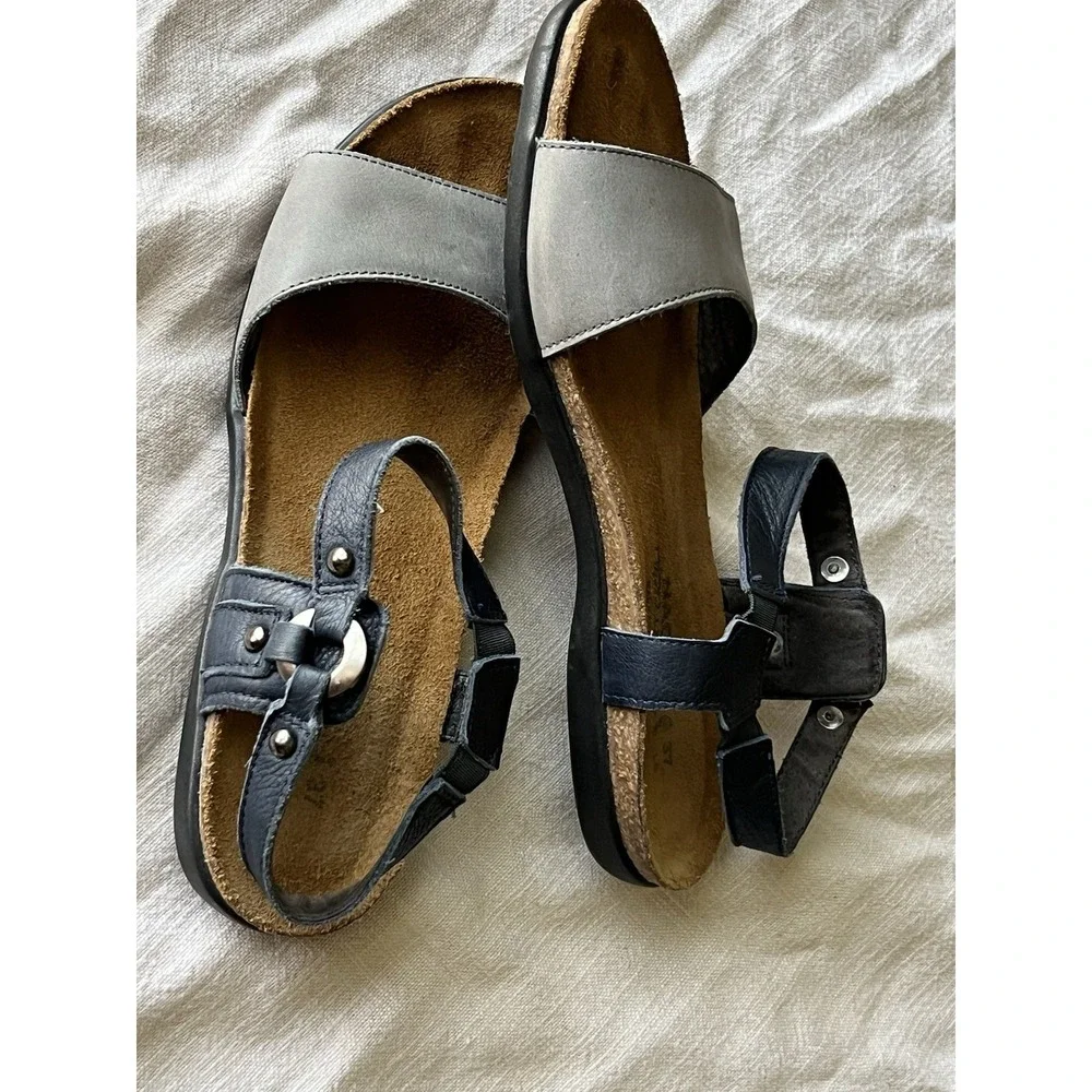 Naot Sabrina Sandals Women's EU 37 M Navy Gray Leather Cork Footbed U.S 6.5-7
